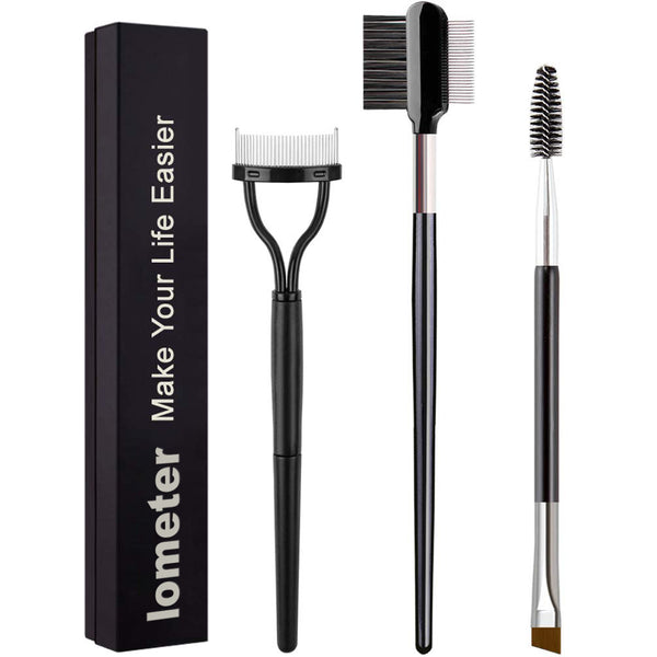 lometer 3Pcs Duo Eyebrow Brush and Spoolie & Eyelash Comb Curlers & Steel Brow Brush Comb Makeup Grooming Tool